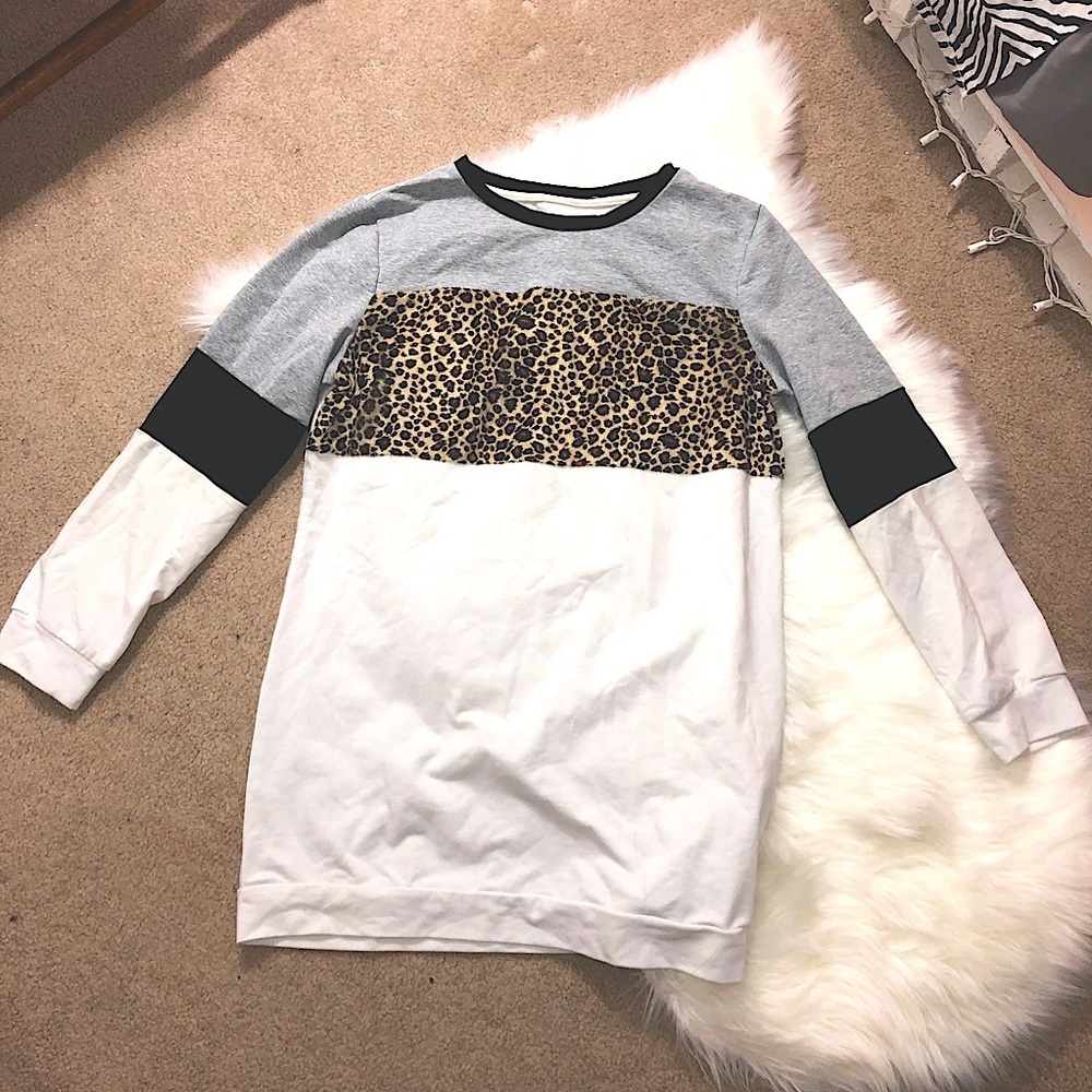 Cheetah Print Longsleeve T shirt Dress or Oversized Shirt